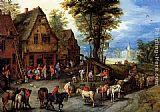 A Village Street With The Holy Family Arriving At An Inn by Jan the elder Brueghel
